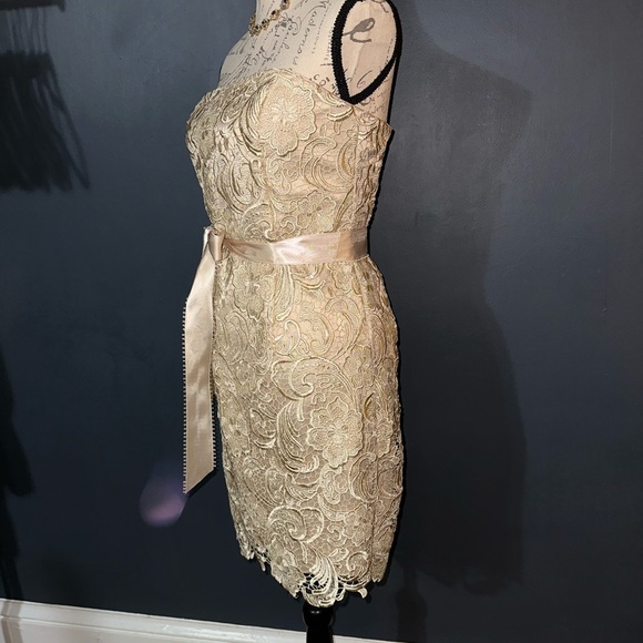 Adrianna Papell Strapless Lace Dress - Beige - Picture 6 of 7